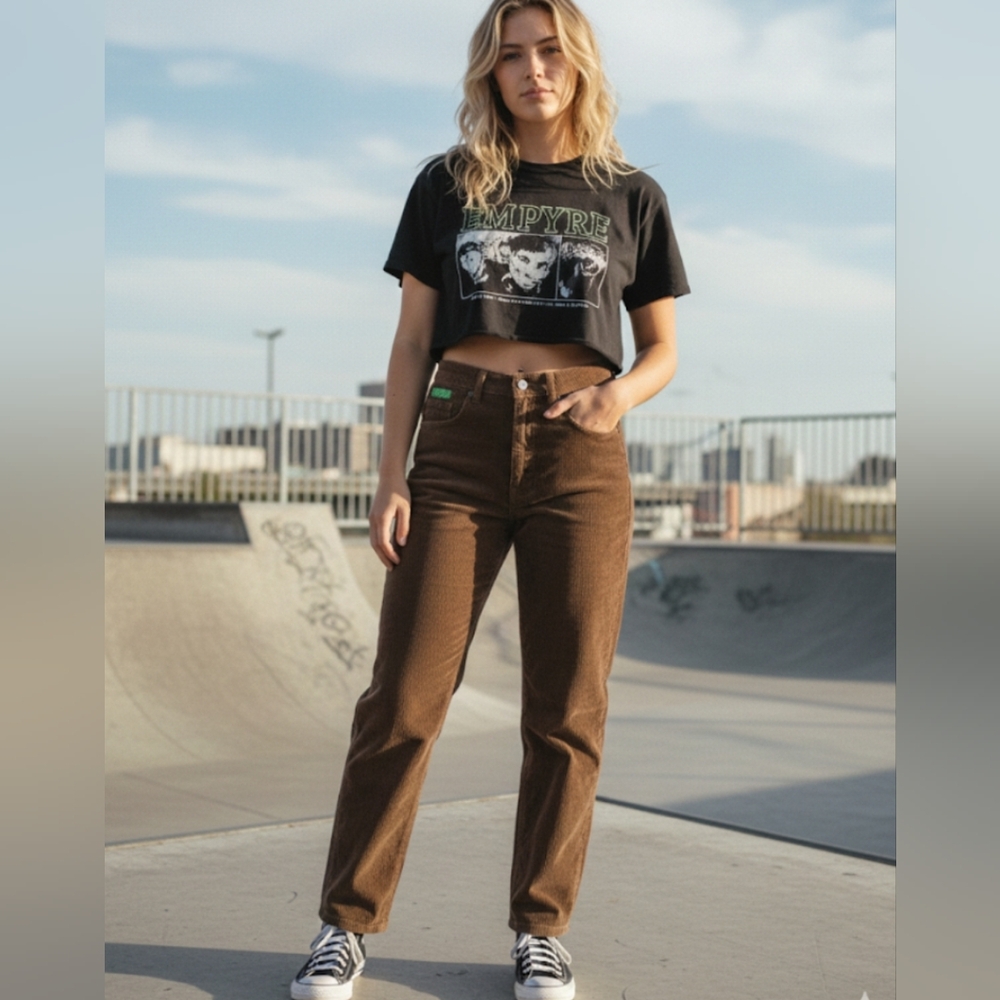 Empyre Corduroy Pants Brown High Waisted Straight Leg Casual Trousers sz 4 333